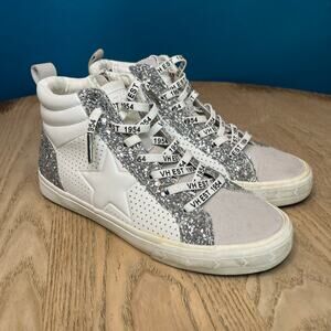 Vintage Havana Shimmer High Top Sneakers Zip Up Silver Glitter Women’s Size 7.5